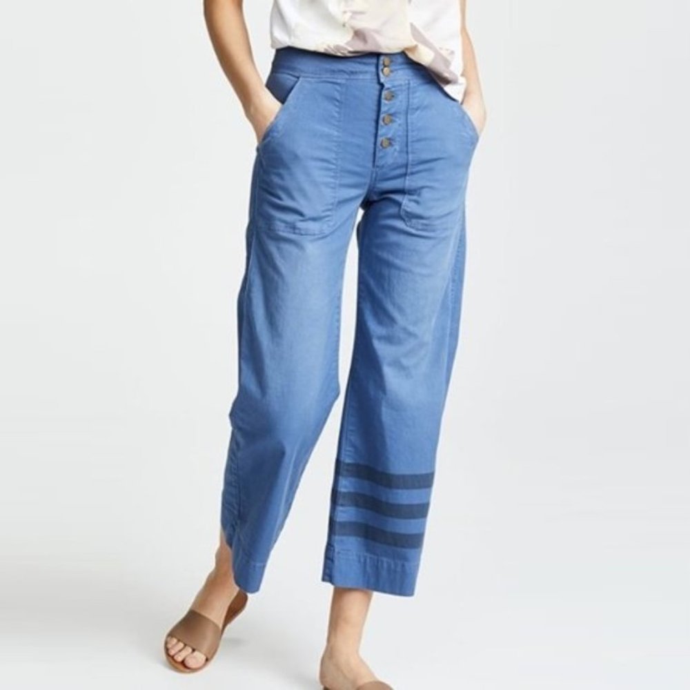 Sundry La Plage Pants Iris Blue Striped Wide Leg Flare